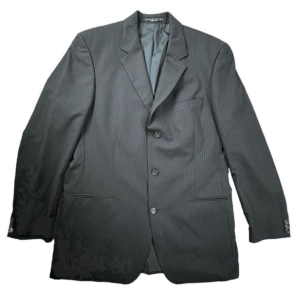 Hugo Boss 3 Button Suit Coat 42L Dark Navy Striped Einstein‎ Model Jacket - Picture 1 of 13